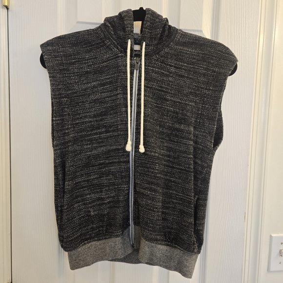 Kate Spade Saturday Black And Gray Zip-up Sleeveless Hoodie Small - Picture 1 of 5